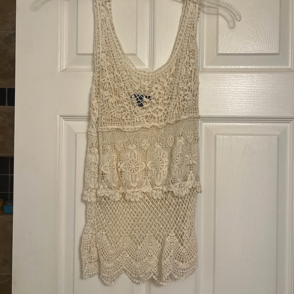 American Eagle Outfitters Cream Crochet Tank Top